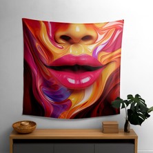 Kalp Dudaklar Duvar Sanatı Kumaş Örtü - Canlı Renkler, Süblimasyon Baskı - Modern Dekoratif