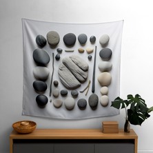 Zen Rock Bahçesi  Duvar Örtüsü -  Pamuk Sırt, Polyester Ön - Canlı Renkler, Yatak Odası,