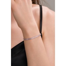 3mm Gümüş Pembe Zirkon Taşlı Rodyumlu Pırlanta Montürlü Su Yolu Bileklik