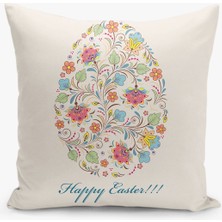 Çift Taraflı Dijital Baskı Kırlent Kılıfı Paskalya - Happy Easter Temalı