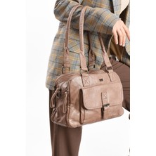 Suni Deri Omuz Çantası Vizon (Model: 571-13-13K)