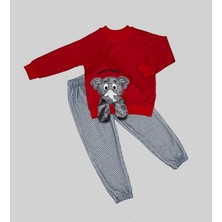 Monolyabbyx 1-2-3 Yaş Filli Sallanan Ayak Desenli Likra Penye Kumaş Sweat Pantolonlu Kız Erkek 2li Çocuk Takımı