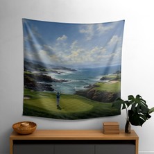 Kıyı Golf Sahası Yağlıboya Duvar Örtüsü - Canlı Ranforce Kumaş, Süblimasyon Baskı