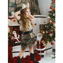 Masal Pul Payet Işlemeli Etek,bluz ve Taç Kız Çocuk Takım