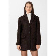 Antioch Kahve Kadın Balıksırtı Desenli Blazer Ceket