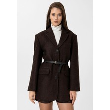Antioch Kahve Kadın Balıksırtı Desenli Blazer Ceket