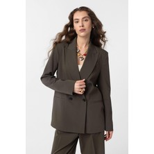 Antioch Haki Regular Fit Kruvaze Kadın Blazer Ceket