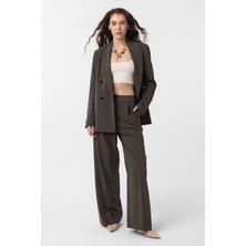 Antioch Haki Regular Fit Kruvaze Kadın Blazer Ceket