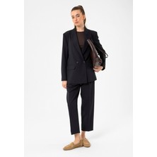 Antioch Lacivert Kadın Kruvaze Kapama Oversize Blazer Ceket