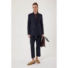 Antioch Lacivert Kadın Kruvaze Kapama Oversize Blazer Ceket