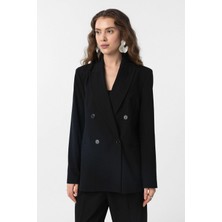 Antioch Siyah Regular Fit Kruvaze Kadın Blazer Ceket