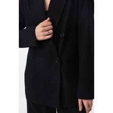 Antioch Siyah Regular Fit Kruvaze Kadın Blazer Ceket