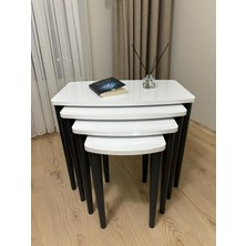 Home Başaran Mobilya Üst Kalite  Mdf Boyalı 4'lü Beyaz Antrasit Zigon Sehpa Beyaz Antrasit Sehpa