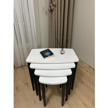 Home Başaran Mobilya Üst Kalite  Mdf Boyalı 4'lü Beyaz Antrasit Zigon Sehpa Beyaz Antrasit Sehpa