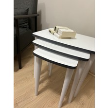 Home Başaran Mobilya Üst Kalite  Mdf Lam Kenarları Boyalı 3'lü Beyaz Antrasit Zigon Sehpa Beyaz Antrasit Sehpa