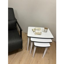 Home Başaran Mobilya Üst Kalite  Mdf Lam Kenarları Boyalı 3'lü Beyaz Antrasit Zigon Sehpa Beyaz Antrasit Sehpa