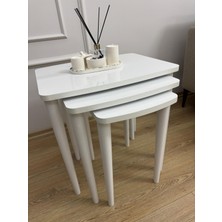 Home Başaran Mobilya Üst Kalite  Mdf Lam Kenarları Boyalı 3'lü Beyaz Zigon Sehpa Beyaz  Sehpa