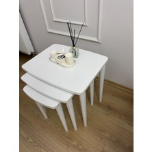 Home Başaran Mobilya Üst Kalite  Mdf Lam Kenarları Boyalı 3'lü Beyaz Zigon Sehpa Beyaz  Sehpa