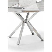 Fursimo Arhor Serisi 100 x 100 cm Açılabilir Lak Panel Beyaz Mermer Desen Masa - Krom Ayak