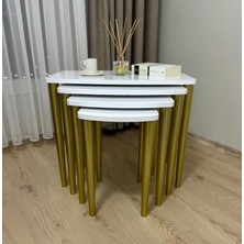 Home Başaran Mobilya Üst Kalite  Mdf Boyalı 4'lü Beyaz Gold Zigon Sehpa Beyaz Gold Sehpa