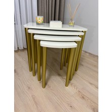 Home Başaran Mobilya Üst Kalite  Mdf Boyalı 4'lü Beyaz Gold Zigon Sehpa Beyaz Gold Sehpa