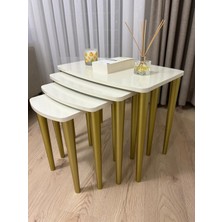 Home Başaran Mobilya Üst Kalite  Mdf Boyalı 4'lü Krem Gold Zigon Sehpa Krem Gold  Sehpa