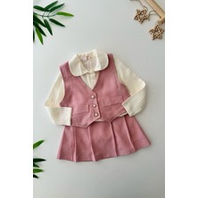 Miniğimin Cicileri Chanel Yelekli Kız Çocuk 3 lü takım - Pudra