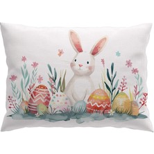 Çift Taraflı Dijital Baskı Kırlent Kılıfı Paskalya - Happy Easter Temalı