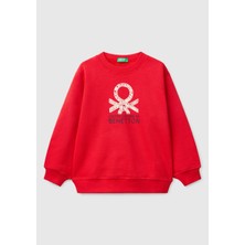 United Colors Of Benetton Erkek Çocuk Kırmızı Benetton Logo Baskılı Bisiklet Yaka Sweatshirt
