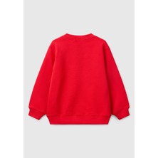 United Colors Of Benetton Erkek Çocuk Kırmızı Benetton Logo Baskılı Bisiklet Yaka Sweatshirt