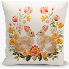 Çift Taraflı Dijital Baskı Kırlent Kılıfı Paskalya - Happy Easter Temalı