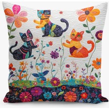 Çift Taraflı Dijital Baskı Kırlent Kılıfı Kedi Desenli