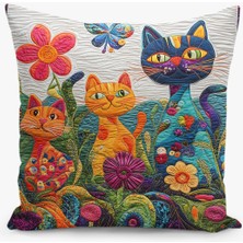 Çift Taraflı Dijital Baskı Kırlent Kılıfı Kedi Desenli