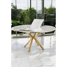 Fursimo Arhor Serisi 100 x 100 Açılabilir Lak Panel Beyaz Mermer Desen Masa - Gold Ayak