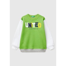 United Colors Of Benetton Erkek Çocuk Fıstık Yeşili Benetton Logo Baskılı Bisiklet Yaka Sweatshirt