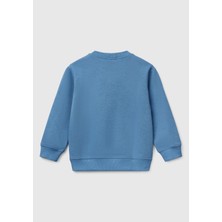 United Colors Of Benetton Erkek Çocuk Havacı Mavi Benetton Logo Baskılı Bisiklet Yaka Sweatshirt
