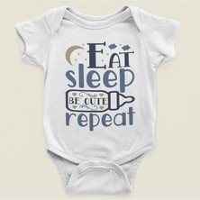 Sevbano Yemek Ye, Uyu, Tatlı Ol, Tekrarla Yazılı Pamuklu Yumuşak Unisex Çıtçıtlı Body Zıbın