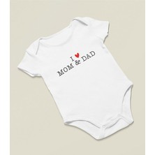 Sevbano I Love Mom & Dad Yazılı Pamuklu Yumuşak Zıbın, Unisex Çıtçıtlı Anne Babamı Seviyorum Body Zıbın