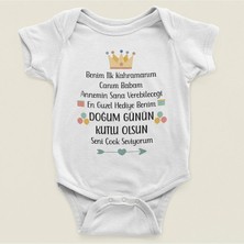 Sevbano Doğum Günün Kutlu Olsun Baba Yazılı Pamuklu Yumuşak Unisex Çıtçıtlı Body Zıbın