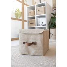 Jüt Dolap Içi Organizer Takı, Makyaj, Banyo, Ofis Düzenleyici Kapaklı Saklama Kutusu 30 x 30 x 30  cm