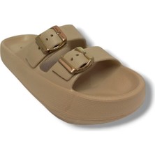 Akınalbella Akınal E282.Z.0003-25 Eva Çift Bant Anatomik terlik Bej Altın 36-40