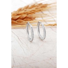 Sümer Telkari Taşlı Rodyumlu 1,5 Cm Gümüş Halka Küpe 7307