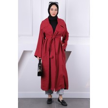 İmaj Butik Bordo Kruvaze Yaka Bel Kuşaklı Modal Trençkot