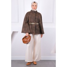 İmaj Butik Kahverengi Leopar Desenli Bel Kemerli Panço