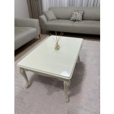 Başaran Concept Ultra Kaliteli 1. Sınıf 70X110 Mdf Oyma Işlemeli Gold Büyük Ölçü Lüks Krem Orta Sehpa