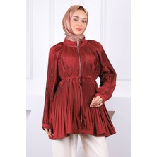 İmaj Butik Bordo Piliseli Fermuarlı Ceket