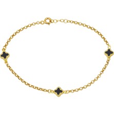 Siyah Yonca Model 14 Ayar Altın Zincirli Bileklik