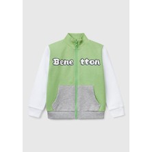 United Colors Of Benetton Erkek Çocuk Fıstık Yeşili Benetton Logo Işlemeli Fermuarlı Sweatshirt