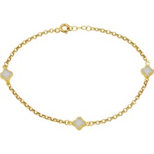 Sedef Taşlı Yonca Bileklik 14 Ayar Altın