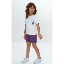 Toontoy Kız Çocuk Göğsü Çiçek Yazı Baskılı Şortlu Takım